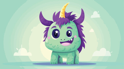 Cute cartoon green unicorn monster. Funny character