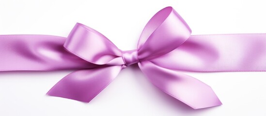 A vivid purple ribbon adorned with a bow placed elegantly on a clean white background