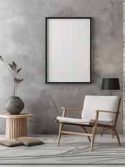 Obraz premium Frame mockup, ISO A paper size. Living room wall poster mockup. Interior mockup with house background. Modern interior design.