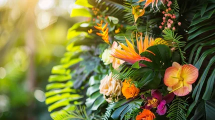 Türaufkleber Lush greenery and tropical blooms frame this podium image transporting you to a dreamy island paradise. . . © Justlight