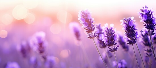 Lush lavender flowers stand out in a vibrant field, with a beautifully blurred background enhancing their natural beauty - obrazy, fototapety, plakaty