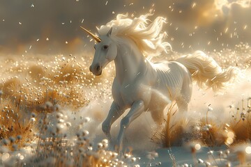portrait oil painting features  a majestic  white unicorn horse galloping with cloud luxury vintage moody farmhouse wall art, digital art print, wallpaper, background - obrazy, fototapety, plakaty