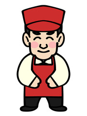 お辞儀するカフェ店員のイラスト素材