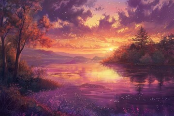 Twilight landscape in shades of purple