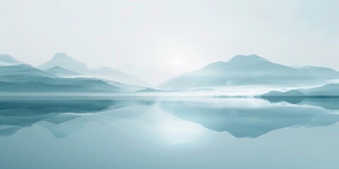 A mountain range is reflected in a body of water. The sky is cloudy and the sun is setting