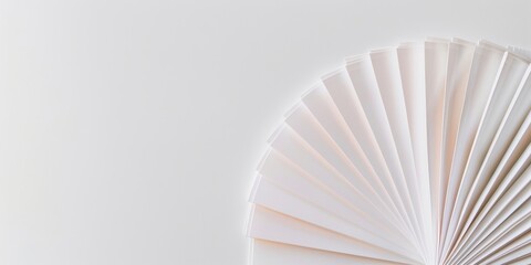 A white background with a fan shaped paper on it. The fan is made of paper and has a lot of white lines