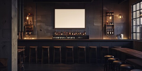 A bar with a white wall and wooden barstools. Scene is calm and quiet