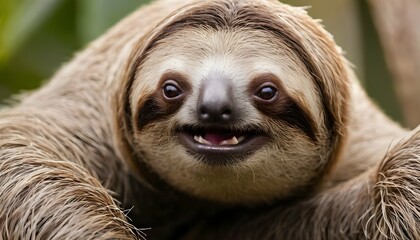 Fototapeta premium A-Sloth-With-Its-Fur-Bristling-Reacting-To-A-Loud-