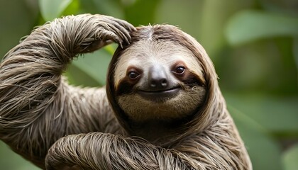 Fototapeta premium A-Sloth-With-Its-Fur-Covered-In-Dirt-A-Result-Of- 2