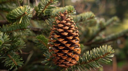 Pine cone on tree branch
