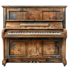 Fototapeta na wymiar Rustic Wooden Upright Piano Isolated on Black.