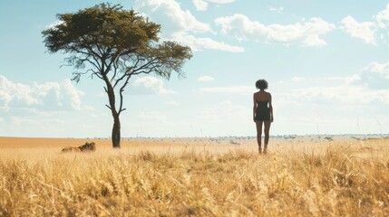 A lone figure camera in hand stands on the edge of the savannah back turned to the camera as they patiently wait for the perfect . . - Powered by Adobe