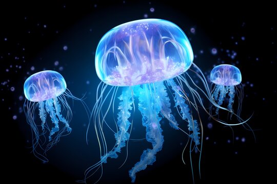 Luminescent moon jellyfish creating a celestial dance in moonlit waters, isolated on white solid background