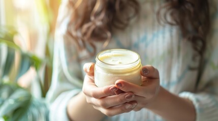 A woman holding a jar of moisturizer with natural ingredients, highlighting the importance of nourishing the skin. 