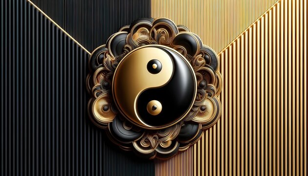 Yin Yang Symbol Artistic Golden Embellishment