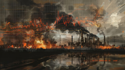 Animated graph of historical oil price fluctuations, with key events marked for context, - obrazy, fototapety, plakaty