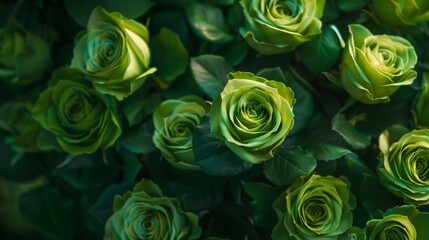 Close-up of green roses with leaves