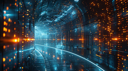 Sci-Fi Tunnel with Digital Earth Projection