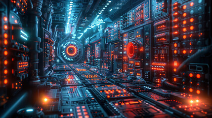 Obraz premium Sci-Fi Tunnel with Digital Earth Projection