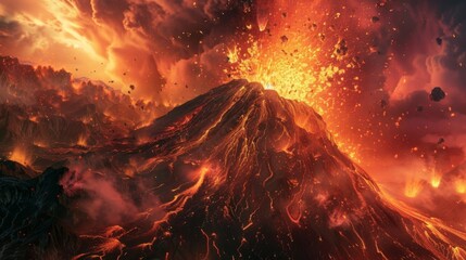 The heat and intensity of the volcanic eruption are translated into a mesmerizing array of blazing colors. - obrazy, fototapety, plakaty