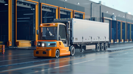 Autonomous forklift loading a delivery truck under the guidance of an AI logistics platform,