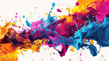 Colorful abstract paint splashes creating a dynamic and lively background,