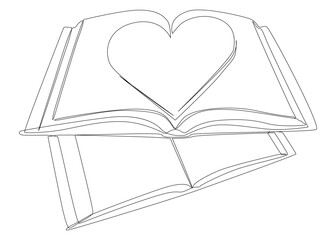One continuous line of Book with Heart. Thin Line Illustration vector concept. Contour Drawing Creative ideas.