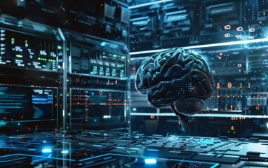 Neurotechnology Concept with Brain and Server Room.