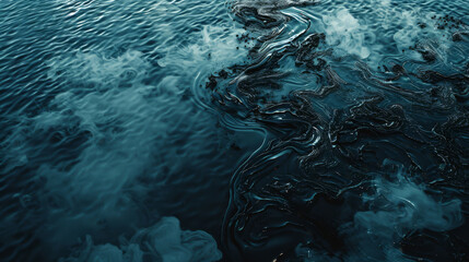 Conceptual image of marine life suffocating in oil-polluted waters, casting dark shadows below, - obrazy, fototapety, plakaty