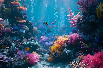Obraz na płótnie Canvas An underwater paradise created in immersive 3D. with lively coral reefs