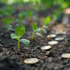 seeds grow gold coins on the side blur background the journey of business growth money saving and investing
