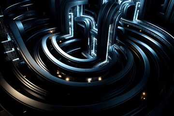 Captivating Geometric Labyrinth of Interconnected Digital Pathways in Futuristic Dark Environment
