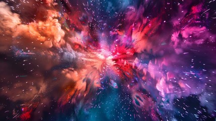 Like fireworks in the night sky colorful abstract explosions burst forth in a stunning array. - obrazy, fototapety, plakaty
