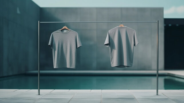 Back T-shirt and front t-shirt display in a swimming pool