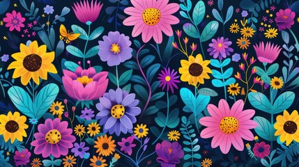 Fototapeta na wymiar Full screen flowers, illustrations, background patterns.