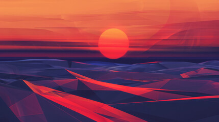 Geometric abstraction of a sunset, with gradients and shapes melding seamlessly,