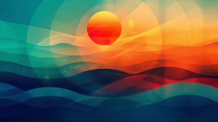 Geometric abstraction of a sunset, with gradients and shapes melding seamlessly,