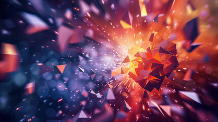 Geometric explosion, with polygons bursting from a central point for impactful visuals, - obrazy, fototapety, plakaty