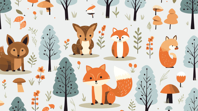 Cute woodland animals seamless pattern. Baby patter