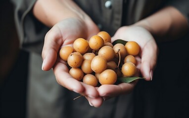 Fresh Longan. Hand holding Longan fruits