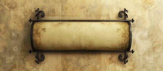 A close-up view of a cylindrical roll of paper suspended on a vertical surface, possibly for artistic or organizational purposes - obrazy, fototapety, plakaty