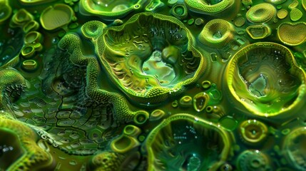 Moving further into the microscopic journey we see another layer of complexity within the algae cells chloroplast. The grana or stacks - obrazy, fototapety, plakaty