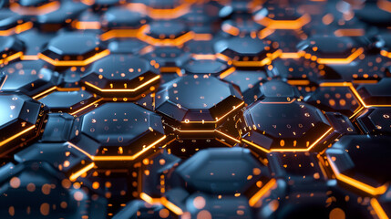 Interlocking geometric hexagons forming a honeycomb of digital information,
