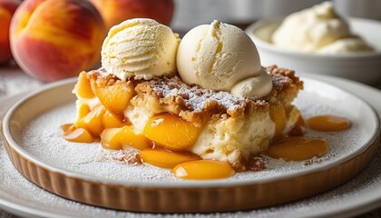Dessert Dream: The Best Peach Cobbler Topped with Ice Cream