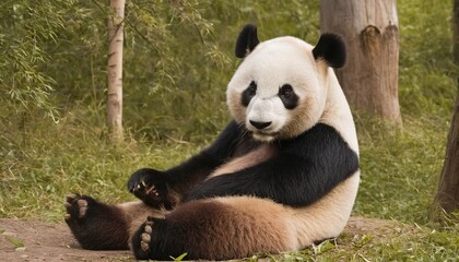 Panda in Repose: A Cowboy Shot of a Giant Panda in Nature