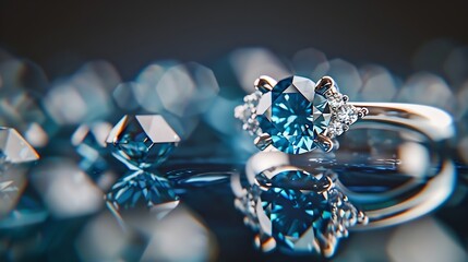 Generative AI : diamond ring and blue gemstone