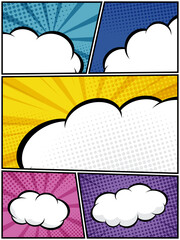 colorful comic book, pop art cartoon layout template halftone dotted background - 781021303