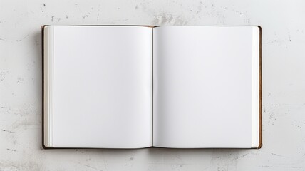 Open blank book on white textured background