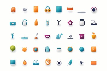 A collection of sleek, minimalistic vector icons representing various devices in vibrant colors on a white solid background