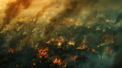 Aerial view of a forest fire in the Amazon rainforest in Brazi - obrazy, fototapety, plakaty